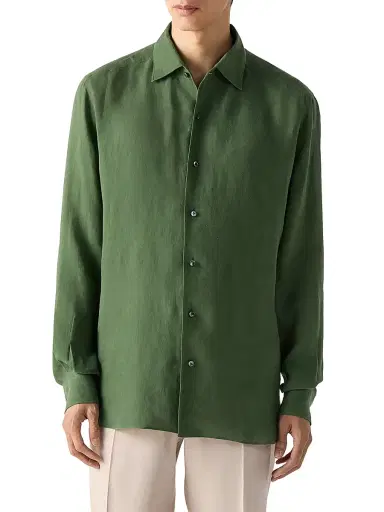 Zegna Men's Oasi Lino Shirt - Pine Green - Size Medium | Thumbnail 2 Zegna Men's Oasi Lino Shirt - Pine Green - Size Medium | Thumbnail 2
