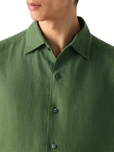 Zegna Men's Oasi Lino Shirt - Pine Green - Size Medium | Thumbnail 4 Zegna Men's Oasi Lino Shirt - Pine Green - Size Medium | Thumbnail 4
