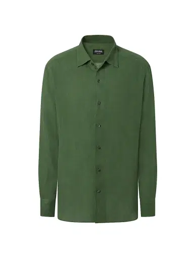 Zegna Men's Oasi Lino Shirt - Pine Green - Size Medium | Thumbnail 1 Zegna Men's Oasi Lino Shirt - Pine Green - Size Medium | Thumbnail 1
