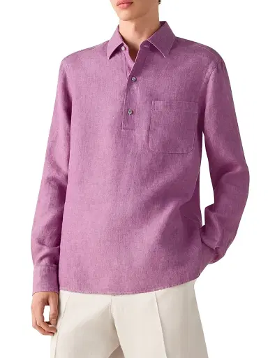 ZEGNA Men's Oasi Lino Polo Shirt - Pink | Thumbnail 2 ZEGNA Men's Oasi Lino Polo Shirt - Pink | Thumbnail 2
