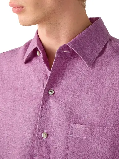ZEGNA Men's Oasi Lino Polo Shirt - Pink | Thumbnail 4 ZEGNA Men's Oasi Lino Polo Shirt - Pink | Thumbnail 4