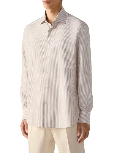 ZEGNA Men's Silk Shirt - Pink White | Thumbnail 3 ZEGNA Men's Silk Shirt - Pink White | Thumbnail 3