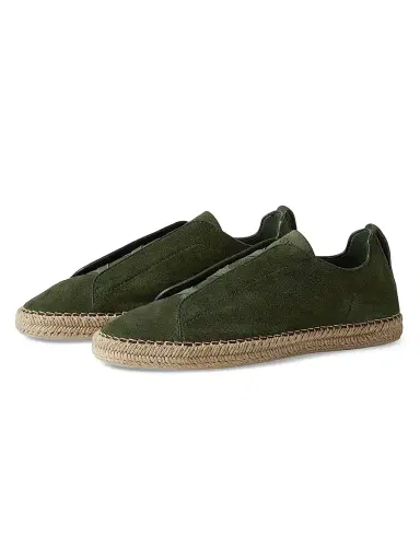 ZEGNA Men's Suede Triple Stitch Espadrilles Sneakers - Pine Green | Thumbnail 2 ZEGNA Men's Suede Triple Stitch Espadrilles Sneakers - Pine Green | Thumbnail 2