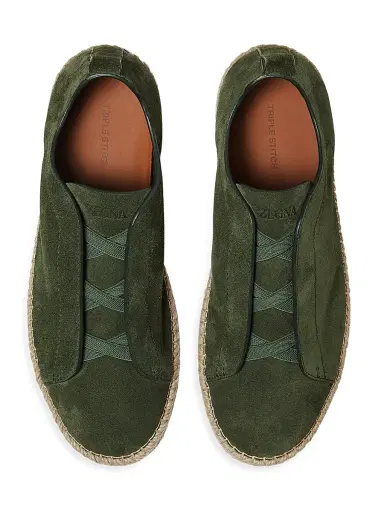 ZEGNA Men's Suede Triple Stitch Espadrilles Sneakers - Pine Green | Thumbnail 3 ZEGNA Men's Suede Triple Stitch Espadrilles Sneakers - Pine Green | Thumbnail 3