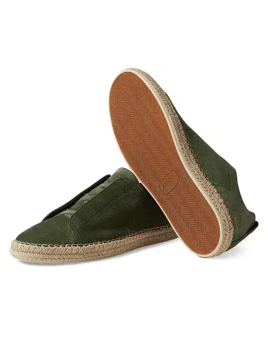 ZEGNA Men's Suede Triple Stitch Espadrilles Sneakers - Pine Green | Thumbnail 4 ZEGNA Men's Suede Triple Stitch Espadrilles Sneakers - Pine Green | Thumbnail 4