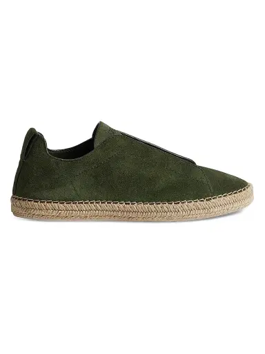 ZEGNA Men's Suede Triple Stitch Espadrilles Sneakers - Pine Green | Thumbnail 1 ZEGNA Men's Suede Triple Stitch Espadrilles Sneakers - Pine Green | Thumbnail 1