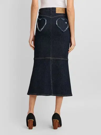 MOSCHINO Women's Mermaid Heart Back Denim Midi-Skirt | Thumbnail 3 MOSCHINO Women's Mermaid Heart Back Denim Midi-Skirt | Thumbnail 3
