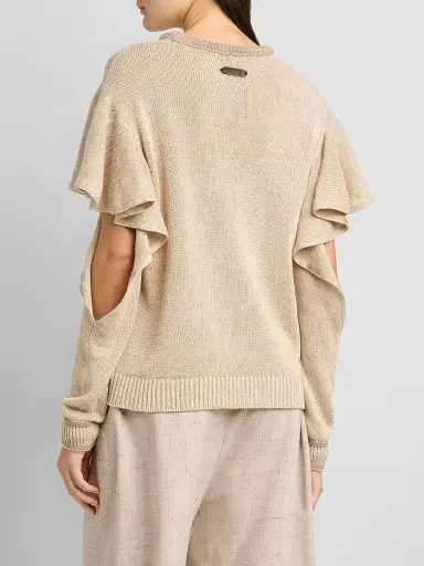 MOSCHINO Women's Ruffle Cold Shoulder Knit Sweater - Multi Beige | Thumbnail 3 MOSCHINO Women's Ruffle Cold Shoulder Knit Sweater - Multi Beige | Thumbnail 3