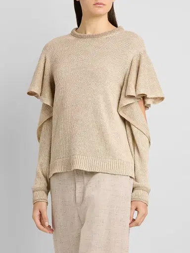 MOSCHINO Women's Ruffle Cold Shoulder Knit Sweater - Multi Beige | Thumbnail 4 MOSCHINO Women's Ruffle Cold Shoulder Knit Sweater - Multi Beige | Thumbnail 4