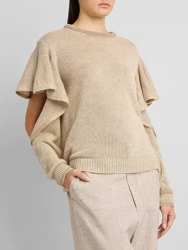 MOSCHINO Women's Ruffle Cold Shoulder Knit Sweater - Multi Beige | Thumbnail 5 MOSCHINO Women's Ruffle Cold Shoulder Knit Sweater - Multi Beige | Thumbnail 5