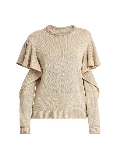 MOSCHINO Women's Ruffle Cold Shoulder Knit Sweater - Multi Beige | Thumbnail 1 MOSCHINO Women's Ruffle Cold Shoulder Knit Sweater - Multi Beige | Thumbnail 1