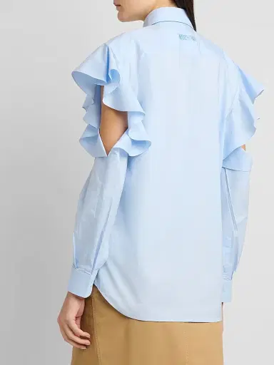 MOSCHINO Women's Ruffle Cold Shoulder Button-Front Blouse - Multi Light Blue | Thumbnail 3 MOSCHINO Women's Ruffle Cold Shoulder Button-Front Blouse - Multi Light Blue | Thumbnail 3