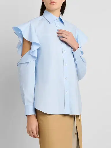 MOSCHINO Women's Ruffle Cold Shoulder Button-Front Blouse - Multi Light Blue | Thumbnail 4 MOSCHINO Women's Ruffle Cold Shoulder Button-Front Blouse - Multi Light Blue | Thumbnail 4