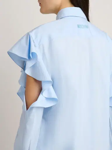 MOSCHINO Women's Ruffle Cold Shoulder Button-Front Blouse - Multi Light Blue | Thumbnail 5 MOSCHINO Women's Ruffle Cold Shoulder Button-Front Blouse - Multi Light Blue | Thumbnail 5