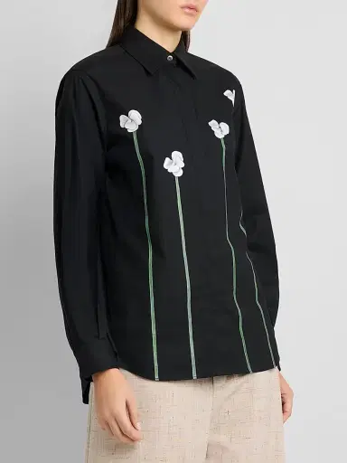 Moschino Women's Floral Stretch-Cotton Blouse - Multi Black | Thumbnail 4 Moschino Women's Floral Stretch-Cotton Blouse - Multi Black | Thumbnail 4