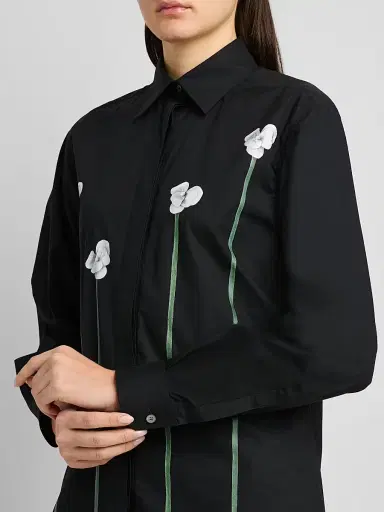 Moschino Women's Floral Stretch-Cotton Blouse - Multi Black | Thumbnail 5 Moschino Women's Floral Stretch-Cotton Blouse - Multi Black | Thumbnail 5