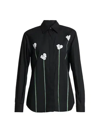 Moschino Women's Floral Stretch-Cotton Blouse - Multi Black | Thumbnail 1 Moschino Women's Floral Stretch-Cotton Blouse - Multi Black | Thumbnail 1