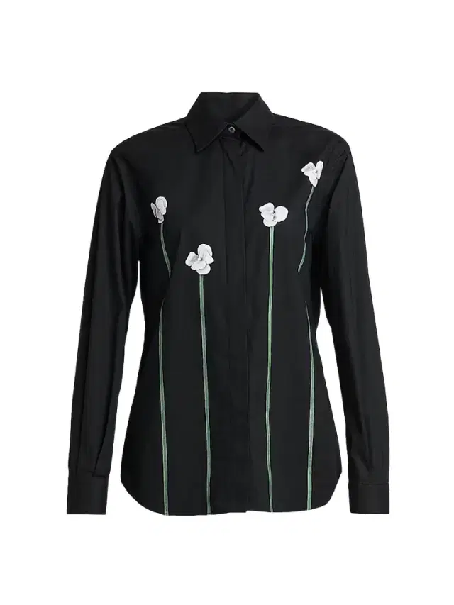 Women's Floral Stretch-Cotton Blouse - Multi Black Women's Floral Stretch-Cotton Blouse - Multi Black