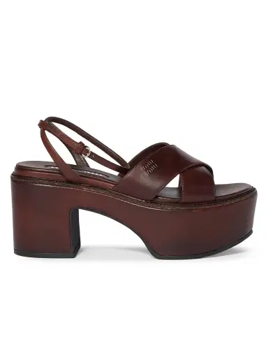Miu Miu Women's Leather Platform Sandals - Brown | Thumbnail 1 Miu Miu Women's Leather Platform Sandals - Brown | Thumbnail 1