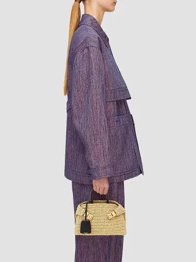 Ferragamo Women's Hug Mini Crochet Raffia Top Handle Bag - Cremino | Thumbnail 2 Ferragamo Women's Hug Mini Crochet Raffia Top Handle Bag - Cremino | Thumbnail 2