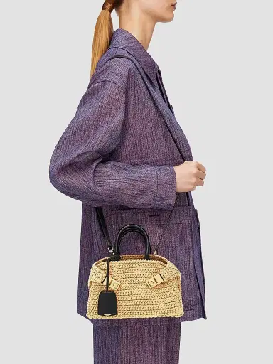 Ferragamo Women's Hug Mini Crochet Raffia Top Handle Bag - Cremino | Thumbnail 3 Ferragamo Women's Hug Mini Crochet Raffia Top Handle Bag - Cremino | Thumbnail 3