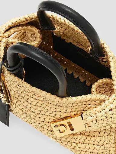 Ferragamo Women's Hug Mini Crochet Raffia Top Handle Bag - Cremino | Thumbnail 7 Ferragamo Women's Hug Mini Crochet Raffia Top Handle Bag - Cremino | Thumbnail 7