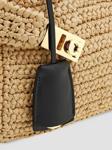 Ferragamo Women's Hug Mini Crochet Raffia Top Handle Bag - Cremino | Thumbnail 8 Ferragamo Women's Hug Mini Crochet Raffia Top Handle Bag - Cremino | Thumbnail 8