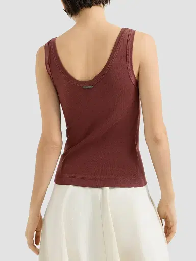 Brunello Cucinelli Women's Stretch Cotton Ribbed Jersey Top with Monili - Wine | Thumbnail 3 Brunello Cucinelli Women's Stretch Cotton Ribbed Jersey Top with Monili - Wine | Thumbnail 3