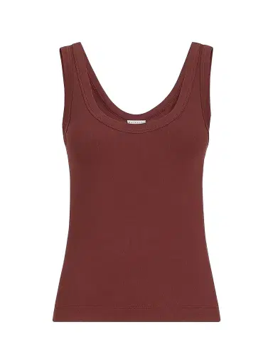 Brunello Cucinelli Women's Stretch Cotton Ribbed Jersey Top with Monili - Wine | Thumbnail 1 Brunello Cucinelli Women's Stretch Cotton Ribbed Jersey Top with Monili - Wine | Thumbnail 1