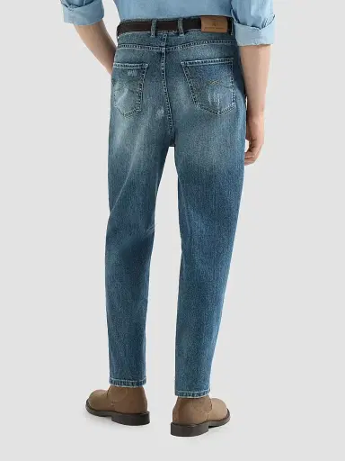 Brunello Cucinelli Men's Comfort Cotton Denim Iconic Fit Five-Pocket Jeans with Double Pleats - Medium Denim | Thumbnail 3 Brunello Cucinelli Men's Comfort Cotton Denim Iconic Fit Five-Pocket Jeans with Double Pleats - Medium Denim | Thumbnail 3