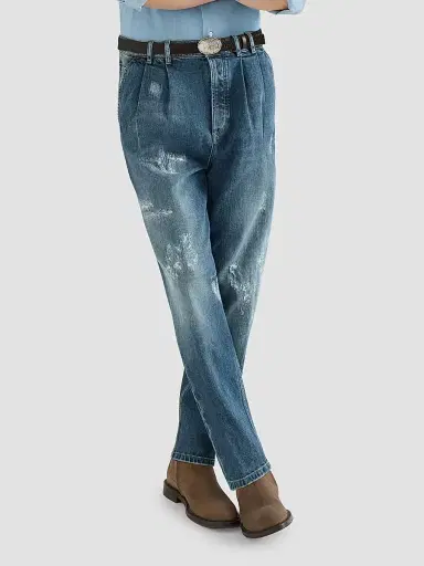 Brunello Cucinelli Men's Comfort Cotton Denim Iconic Fit Five-Pocket Jeans with Double Pleats - Medium Denim | Thumbnail 4 Brunello Cucinelli Men's Comfort Cotton Denim Iconic Fit Five-Pocket Jeans with Double Pleats - Medium Denim | Thumbnail 4