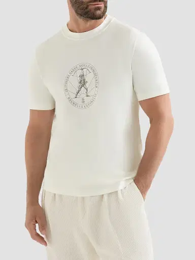 Brunello Cucinelli Men's Cotton Jersey Crew-Neck T-Shirt with Print - Off White | Thumbnail 3 Brunello Cucinelli Men's Cotton Jersey Crew-Neck T-Shirt with Print - Off White | Thumbnail 3