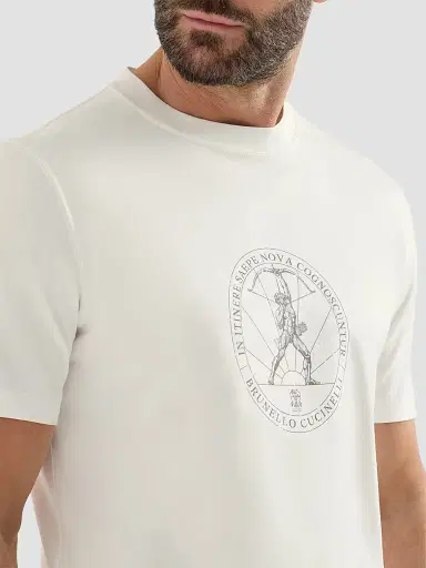 Brunello Cucinelli Men's Cotton Jersey Crew-Neck T-Shirt with Print - Off White | Thumbnail 6 Brunello Cucinelli Men's Cotton Jersey Crew-Neck T-Shirt with Print - Off White | Thumbnail 6