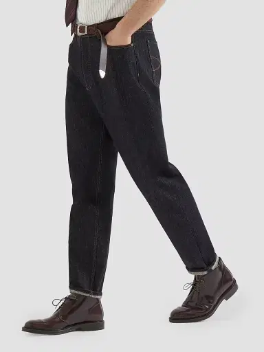 Brunello Cucinelli Men's No-Fade Denim Iconic Fit Five-Pocket Jeans - Dark Denim | Thumbnail 5 Brunello Cucinelli Men's No-Fade Denim Iconic Fit Five-Pocket Jeans - Dark Denim | Thumbnail 5