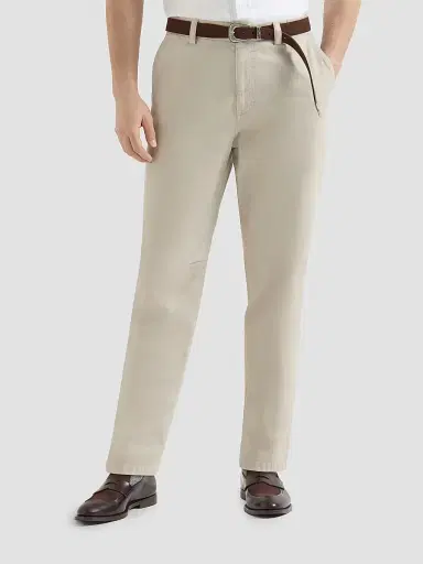 Brunello Cucinelli Men's Garment-Dyed Trousers in Peached Cotton Gabardine - Beige | Thumbnail 2 Brunello Cucinelli Men's Garment-Dyed Trousers in Peached Cotton Gabardine - Beige | Thumbnail 2