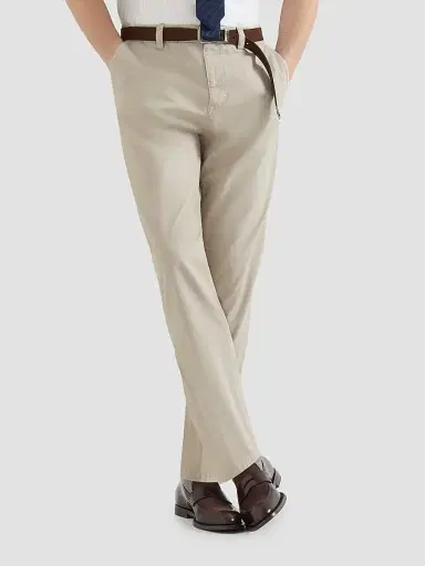 Brunello Cucinelli Men's Garment-Dyed Trousers in Peached Cotton Gabardine - Beige | Thumbnail 4 Brunello Cucinelli Men's Garment-Dyed Trousers in Peached Cotton Gabardine - Beige | Thumbnail 4
