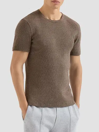 Brunello Cucinelli Men's Denim-Effect Ribbed Cotton Jersey Crew-Neck T-Shirt - Brown | Thumbnail 2 Brunello Cucinelli Men's Denim-Effect Ribbed Cotton Jersey Crew-Neck T-Shirt - Brown | Thumbnail 2