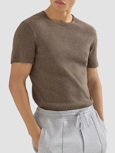 Brunello Cucinelli Men's Denim-Effect Ribbed Cotton Jersey Crew-Neck T-Shirt - Brown | Thumbnail 4 Brunello Cucinelli Men's Denim-Effect Ribbed Cotton Jersey Crew-Neck T-Shirt - Brown | Thumbnail 4