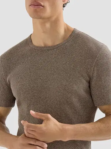 Brunello Cucinelli Men's Denim-Effect Ribbed Cotton Jersey Crew-Neck T-Shirt - Brown | Thumbnail 5 Brunello Cucinelli Men's Denim-Effect Ribbed Cotton Jersey Crew-Neck T-Shirt - Brown | Thumbnail 5