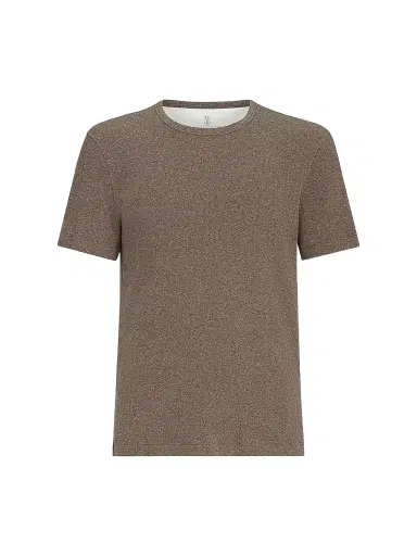 Brunello Cucinelli Men's Denim-Effect Ribbed Cotton Jersey Crew-Neck T-Shirt - Brown | Thumbnail 1 Brunello Cucinelli Men's Denim-Effect Ribbed Cotton Jersey Crew-Neck T-Shirt - Brown | Thumbnail 1