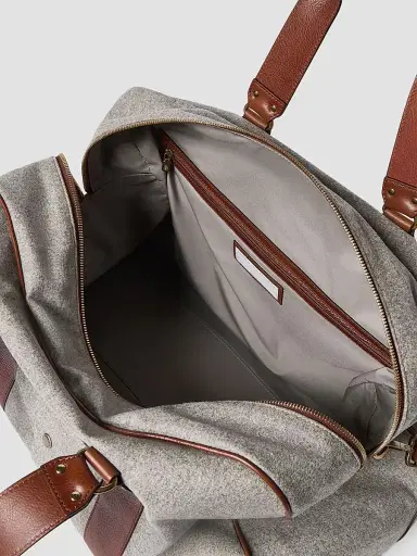 Brunello Cucinelli Men's Wool, Alpaca and Cashmere Flannel Street Bag - Medium Grey | Thumbnail 4 Brunello Cucinelli Men's Wool, Alpaca and Cashmere Flannel Street Bag - Medium Grey | Thumbnail 4