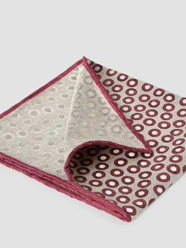 Brunello Cucinelli Men's Spotted Pattern Silk Pocket Square - Red White | Thumbnail 2 Brunello Cucinelli Men's Spotted Pattern Silk Pocket Square - Red White | Thumbnail 2