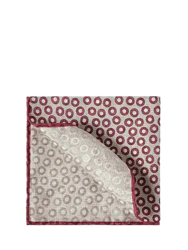 Brunello Cucinelli Men's Spotted Pattern Silk Pocket Square - Red White | Thumbnail 1 Brunello Cucinelli Men's Spotted Pattern Silk Pocket Square - Red White | Thumbnail 1
