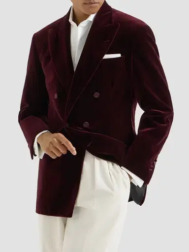 Brunello Cucinelli Men's Cotton Chalk Stripe Velvet One-and-a-Half Breasted Tuxedo Jacket | Thumbnail 3 Brunello Cucinelli Men's Cotton Chalk Stripe Velvet One-and-a-Half Breasted Tuxedo Jacket | Thumbnail 3