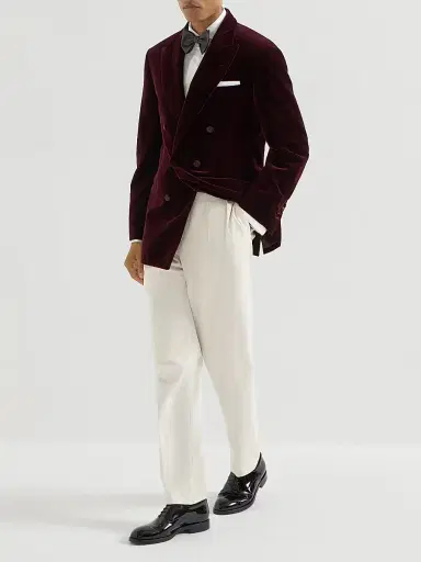 Brunello Cucinelli Men's Cotton Chalk Stripe Velvet One-and-a-Half Breasted Tuxedo Jacket | Thumbnail 6 Brunello Cucinelli Men's Cotton Chalk Stripe Velvet One-and-a-Half Breasted Tuxedo Jacket | Thumbnail 6