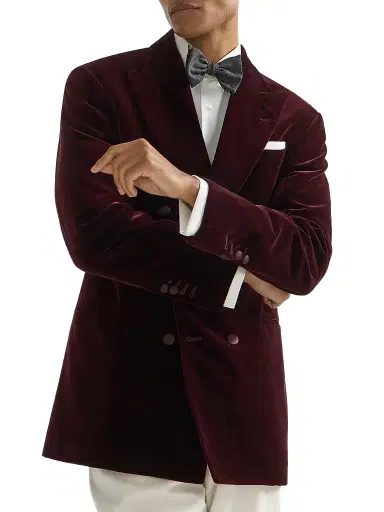 Brunello Cucinelli Men's Cotton Chalk Stripe Velvet One-and-a-Half Breasted Tuxedo Jacket | Thumbnail 1 Brunello Cucinelli Men's Cotton Chalk Stripe Velvet One-and-a-Half Breasted Tuxedo Jacket | Thumbnail 1