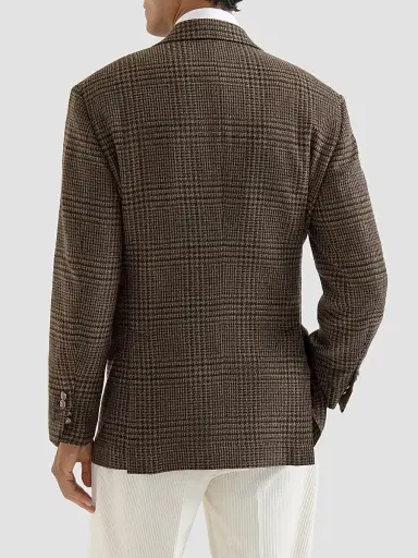 Brunello Cucinelli Men's Cashmere Prince of Wales Tailor Blazer - Chestnut | Thumbnail 3 Brunello Cucinelli Men's Cashmere Prince of Wales Tailor Blazer - Chestnut | Thumbnail 3