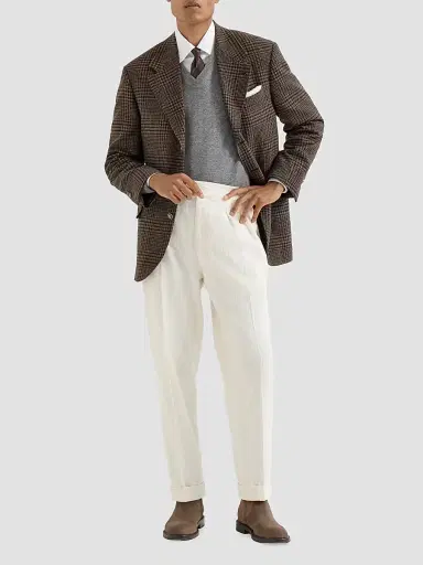 Brunello Cucinelli Men's Cashmere Prince of Wales Tailor Blazer - Chestnut | Thumbnail 6 Brunello Cucinelli Men's Cashmere Prince of Wales Tailor Blazer - Chestnut | Thumbnail 6