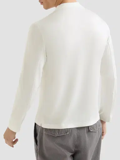 Brunello Cucinelli Men's Cotton Jersey Long Sleeve Mock Neck T-Shirt - Off White | Thumbnail 3 Brunello Cucinelli Men's Cotton Jersey Long Sleeve Mock Neck T-Shirt - Off White | Thumbnail 3