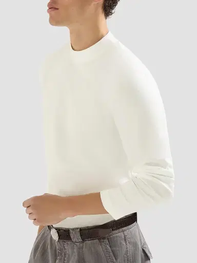 Brunello Cucinelli Men's Cotton Jersey Long Sleeve Mock Neck T-Shirt - Off White | Thumbnail 5 Brunello Cucinelli Men's Cotton Jersey Long Sleeve Mock Neck T-Shirt - Off White | Thumbnail 5